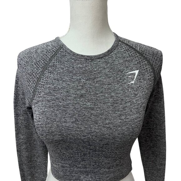 Gymshark Vital Seamless 2.0 Womens Gray Marled Crop Top Shirt Small Mesh Stretch - Picture 5 of 10